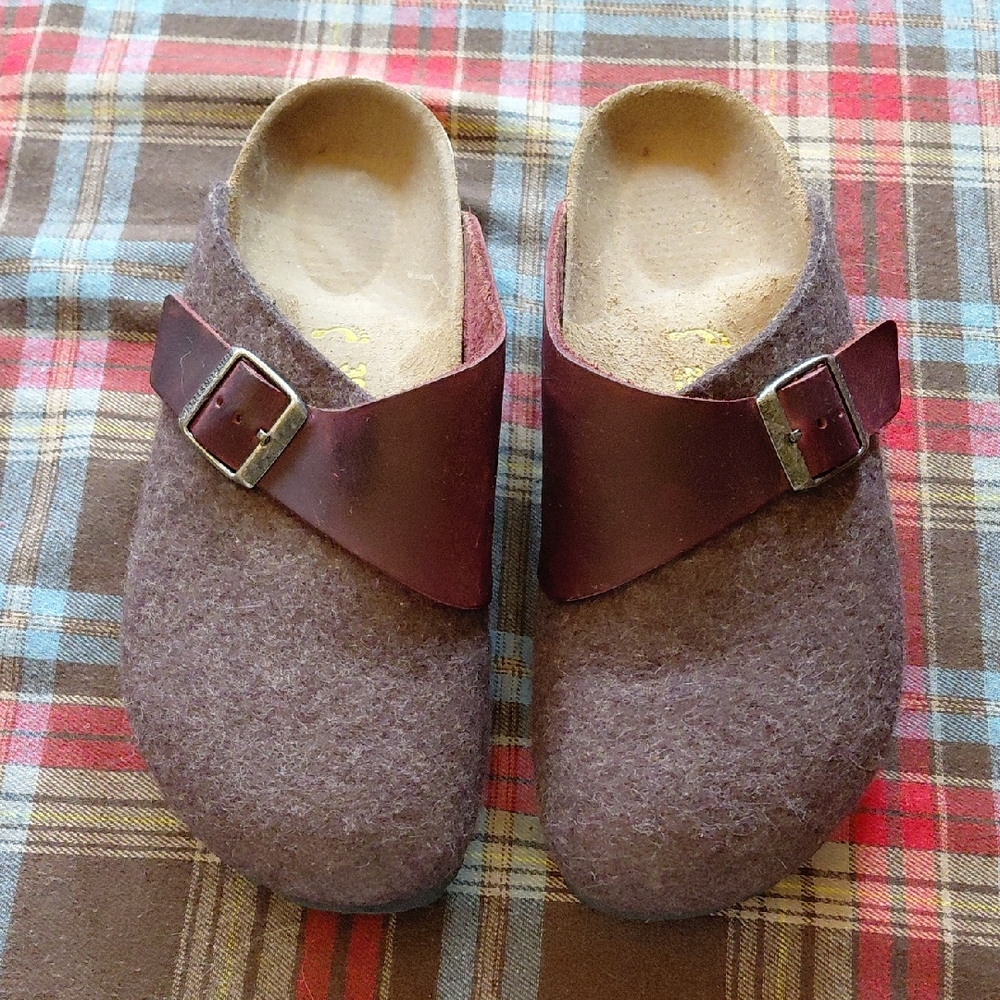 Birkenstock Burgundy Wool Clogs